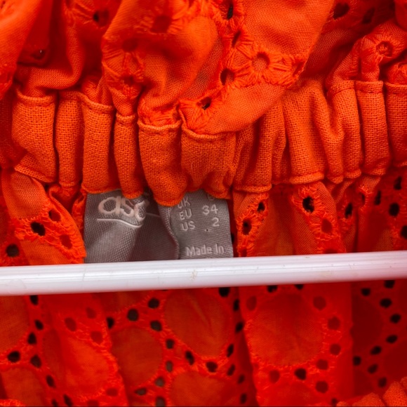 ASOS Orange Eyelet Off The Shoulder Ruffle Top - Picture 8 of 9
